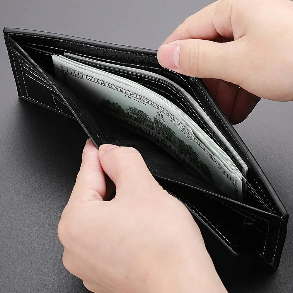 Men’s Lychee Pattern Wallet – High-Quality Zipper Coin Purse and Credit Card Holder, Short Business Wallet