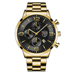 Men’s Luxury Business Quartz Watch with Leather Strap, Stainless Steel Case, Luminous Display & Calendar