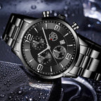 Men’s Luxury Business Quartz Watch with Leather Strap, Stainless Steel Case, Luminous Display & Calendar