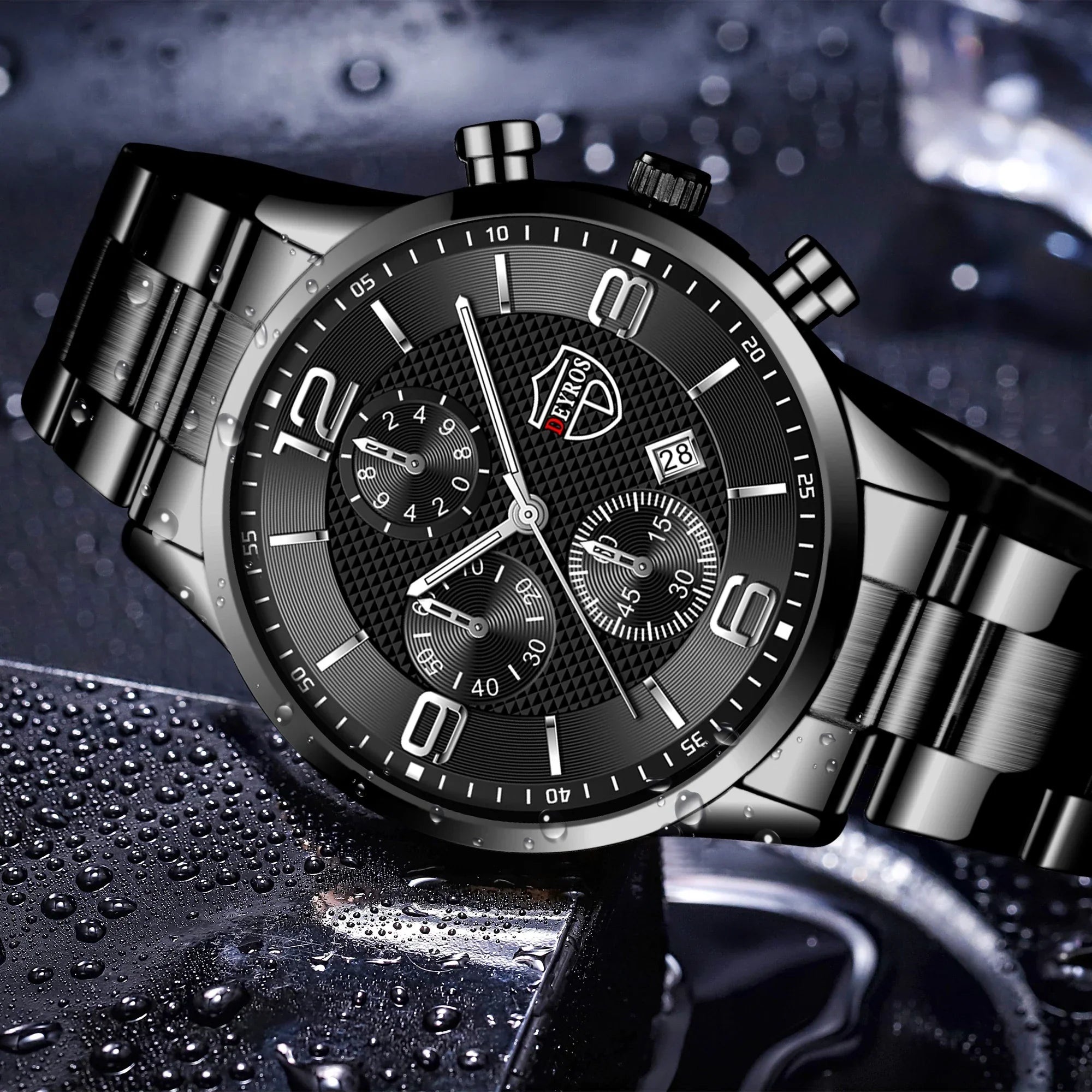 Men’s Luxury Business Quartz Watch with Leather Strap, Stainless Steel Case, Luminous Display & Calendar