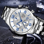 Men’s Luxury Business Quartz Watch with Leather Strap, Stainless Steel Case, Luminous Display & Calendar