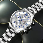 Men’s Luxury Business Quartz Watch with Leather Strap, Stainless Steel Case, Luminous Display & Calendar