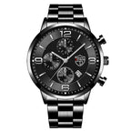 Men’s Luxury Business Quartz Watch with Leather Strap, Stainless Steel Case, Luminous Display & Calendar