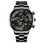 Men’s Luxury Business Quartz Watch with Leather Strap, Stainless Steel Case, Luminous Display & Calendar