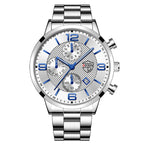 Men’s Luxury Business Quartz Watch with Leather Strap, Stainless Steel Case, Luminous Display & Calendar