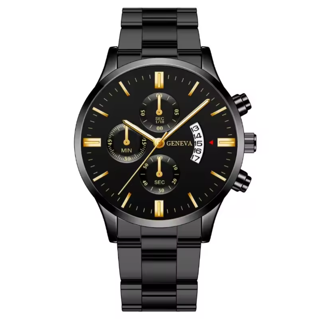 Men’s Luxury Quartz Watch with Calendar, Stainless Steel Bracelet – Fashion Business Wristwatch