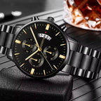 Men’s Luxury Quartz Watch with Calendar, Stainless Steel Bracelet – Fashion Business Wristwatch