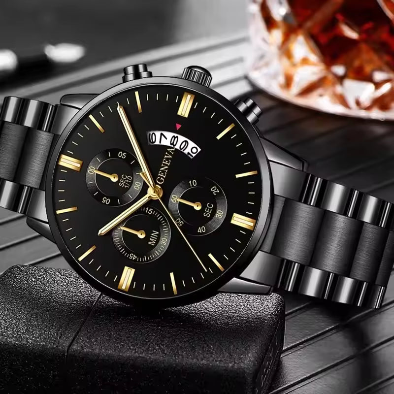 Men’s Luxury Quartz Watch with Calendar, Stainless Steel Bracelet – Fashion Business Wristwatch