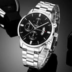Men’s Luxury Quartz Watch with Calendar, Stainless Steel Bracelet – Fashion Business Wristwatch