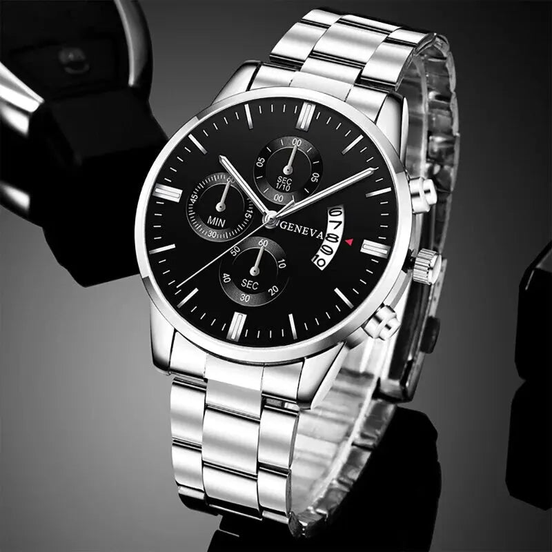 Men’s Luxury Quartz Watch with Calendar, Stainless Steel Bracelet – Fashion Business Wristwatch