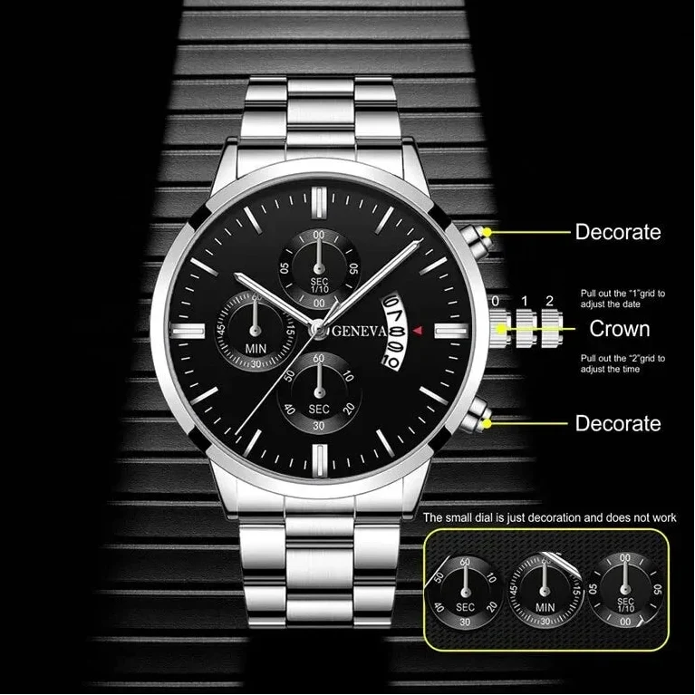 Men’s Luxury Quartz Watch with Calendar, Stainless Steel Bracelet – Fashion Business Wristwatch