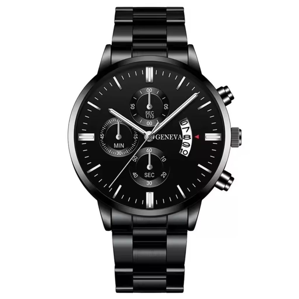 Men’s Luxury Quartz Watch with Calendar, Stainless Steel Bracelet – Fashion Business Wristwatch