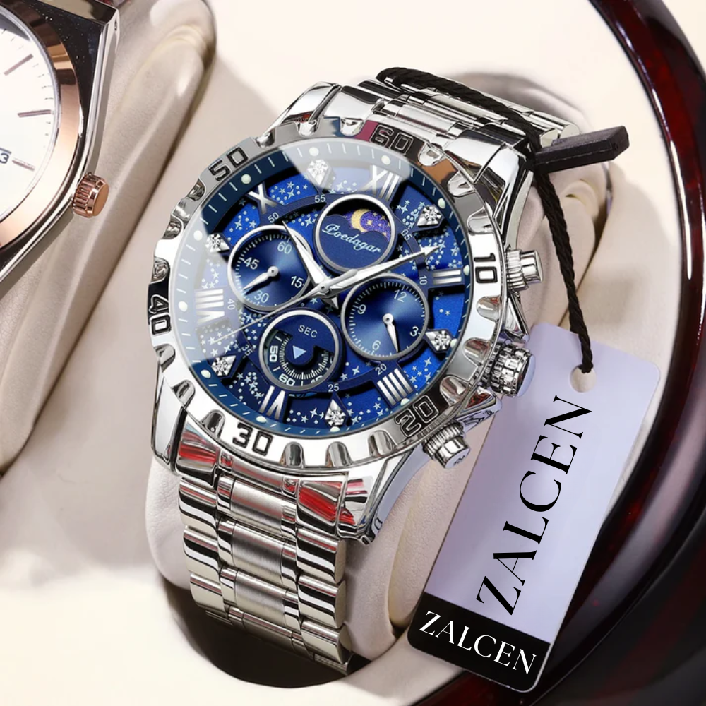 Sports Quartz Watch with Chronograph, Waterproof Stainless Steel Case & Luminous Display