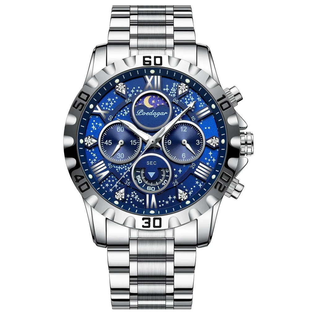 Sports Quartz Watch with Chronograph, Waterproof Stainless Steel Case & Luminous Display
