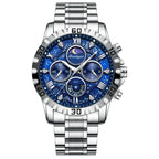 Sports Quartz Watch with Chronograph, Waterproof Stainless Steel Case & Luminous Display