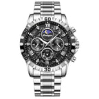 Sports Quartz Watch with Chronograph, Waterproof Stainless Steel Case & Luminous Display