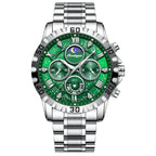 Sports Quartz Watch with Chronograph, Waterproof Stainless Steel Case & Luminous Display