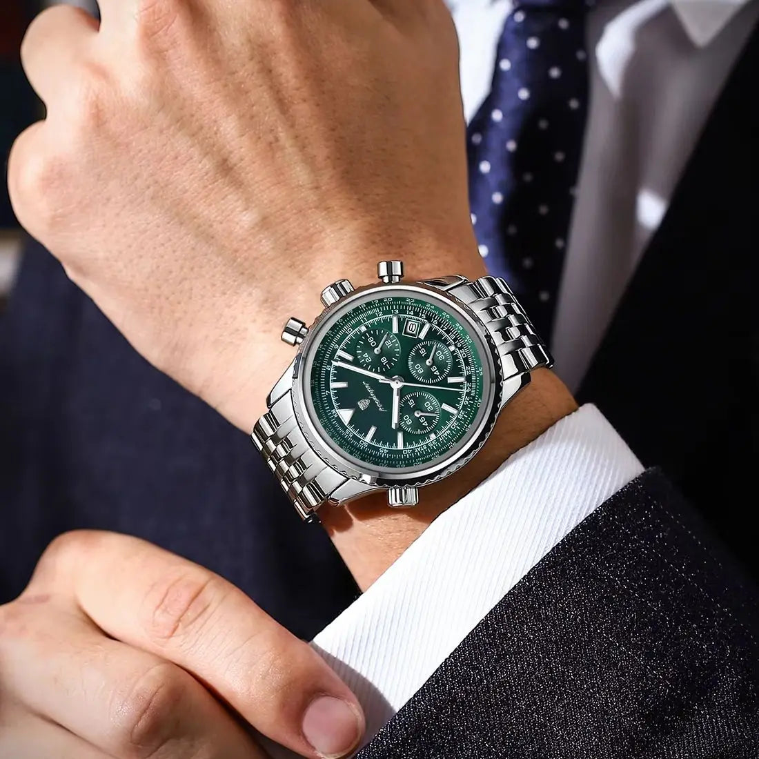 Men’s Luxury Quartz Watch – Chronograph, Date Display, Waterproof, Luminous Stainless Steel Wristwatch