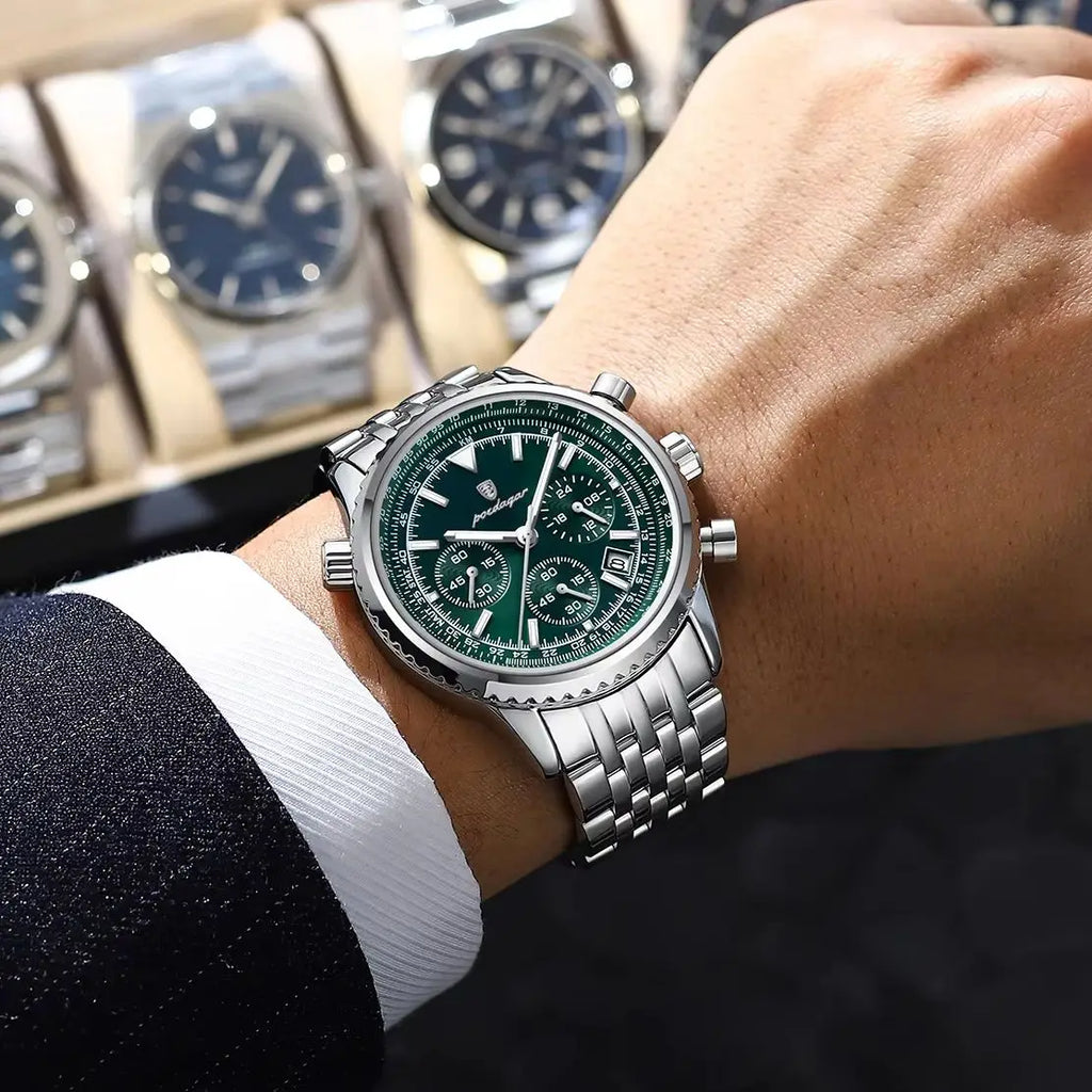 Men’s Luxury Quartz Watch – Chronograph, Date Display, Waterproof, Luminous Stainless Steel Wristwatch