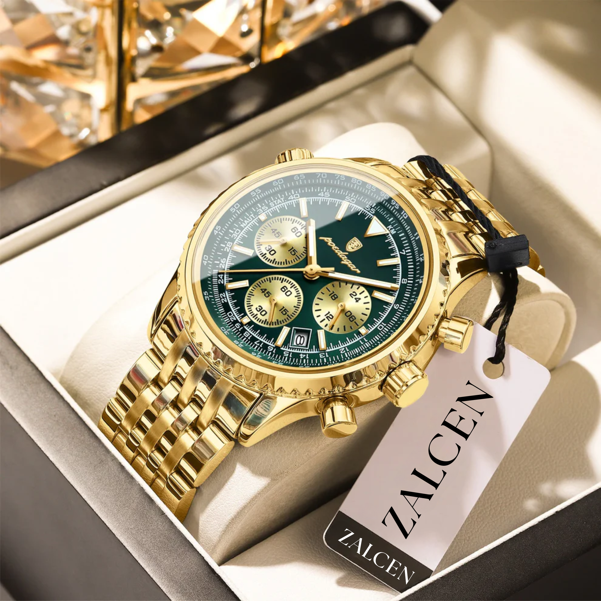Men’s Luxury Quartz Watch – Chronograph, Date Display, Waterproof, Luminous Stainless Steel Wristwatch