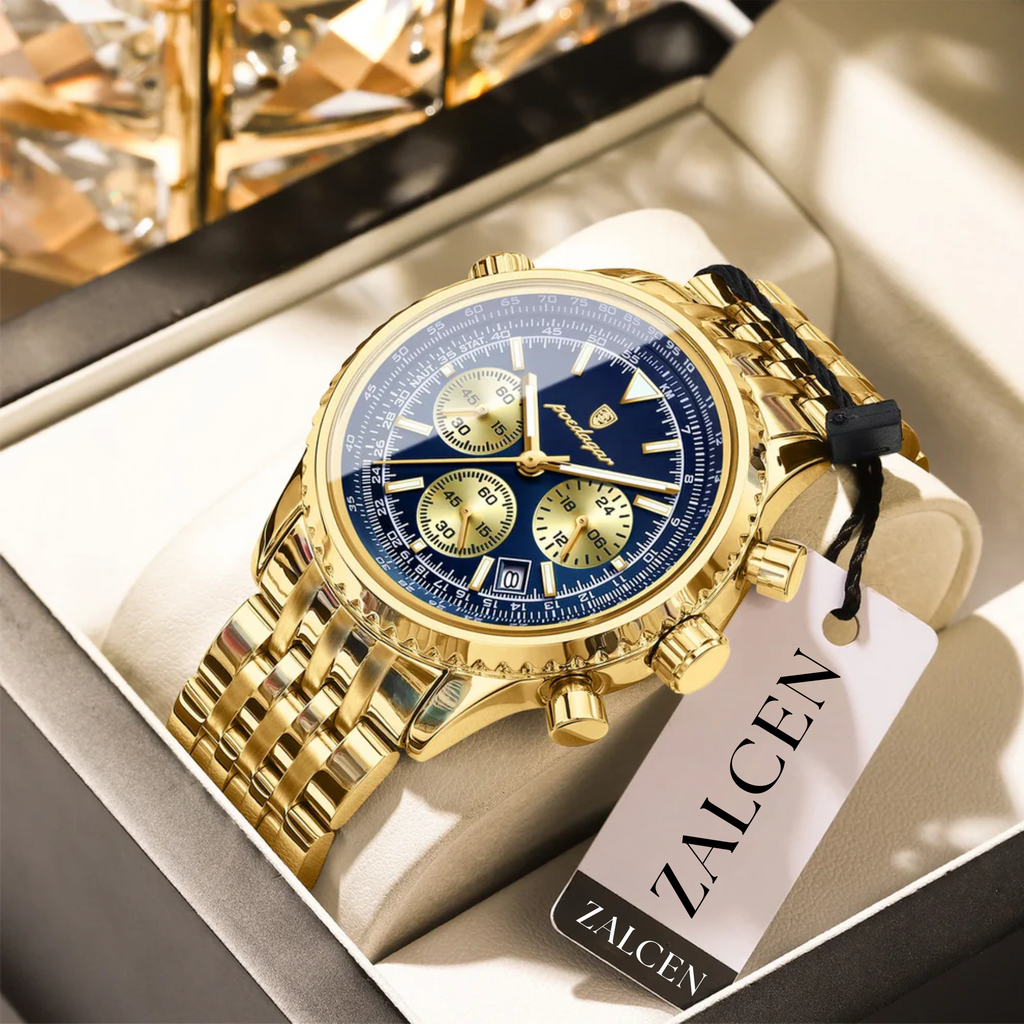 Men’s Luxury Quartz Watch – Chronograph, Date Display, Waterproof, Luminous Stainless Steel Wristwatch