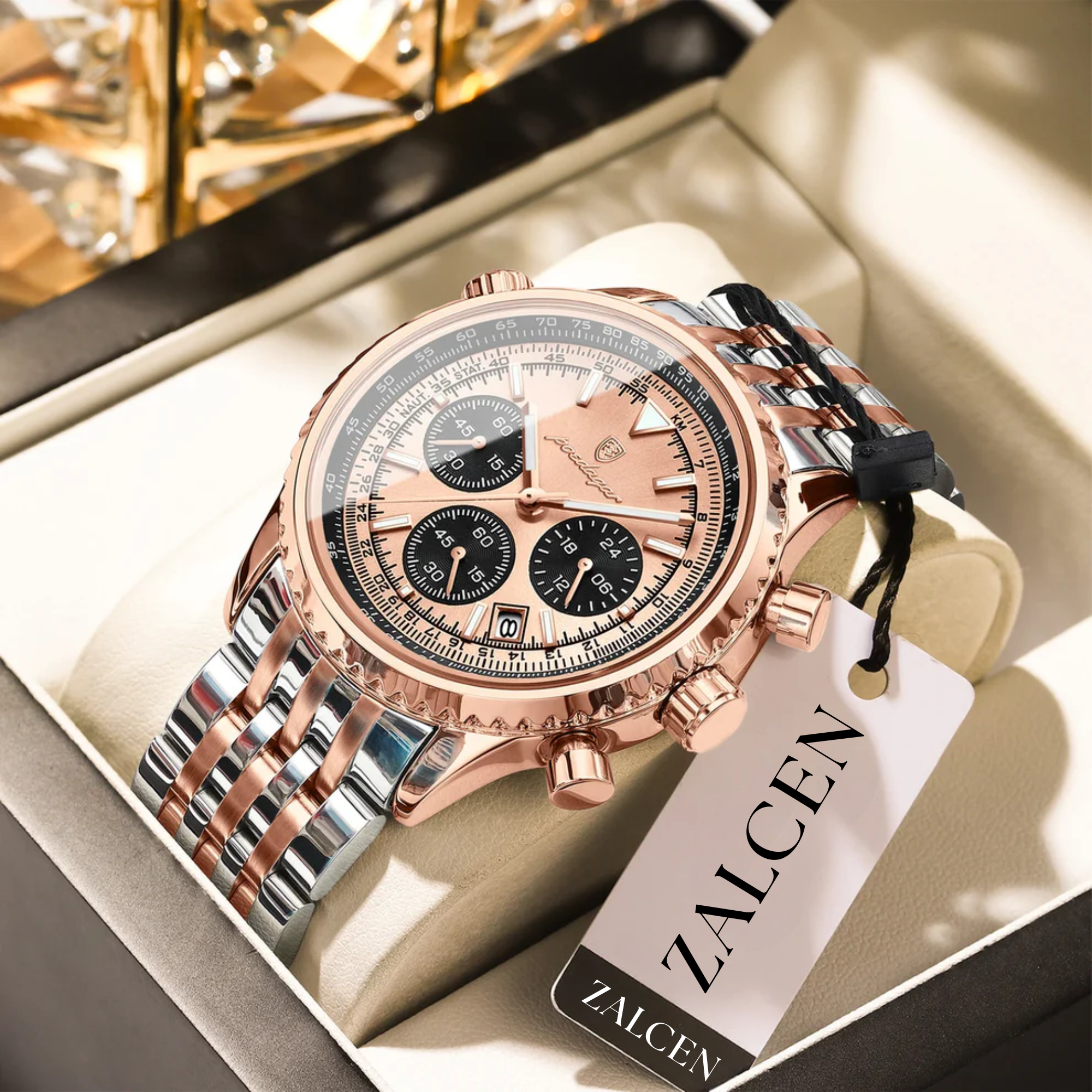 Men’s Luxury Quartz Watch – Chronograph, Date Display, Waterproof, Luminous Stainless Steel Wristwatch