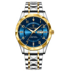 Men's Luxury Quartz Watch with Date & Day Display, Waterproof Stainless Steel Luminous Sports Wristwatch