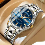 Men's Luxury Quartz Watch with Date & Day Display, Waterproof Stainless Steel Luminous Sports Wristwatch