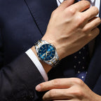 Men's Luxury Quartz Watch with Date & Day Display, Waterproof Stainless Steel Luminous Sports Wristwatch
