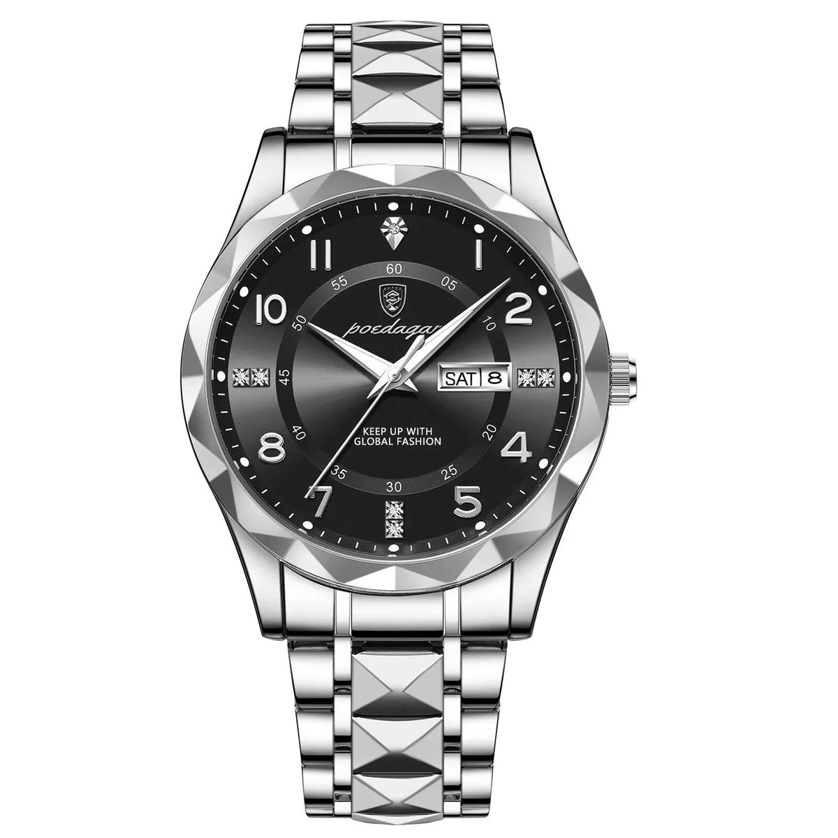 Men's Luxury Quartz Watch with Date & Day Display, Waterproof Stainless Steel Luminous Sports Wristwatch