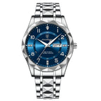 Men's Luxury Quartz Watch with Date & Day Display, Waterproof Stainless Steel Luminous Sports Wristwatch