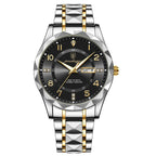 Men's Luxury Quartz Watch with Date & Day Display, Waterproof Stainless Steel Luminous Sports Wristwatch