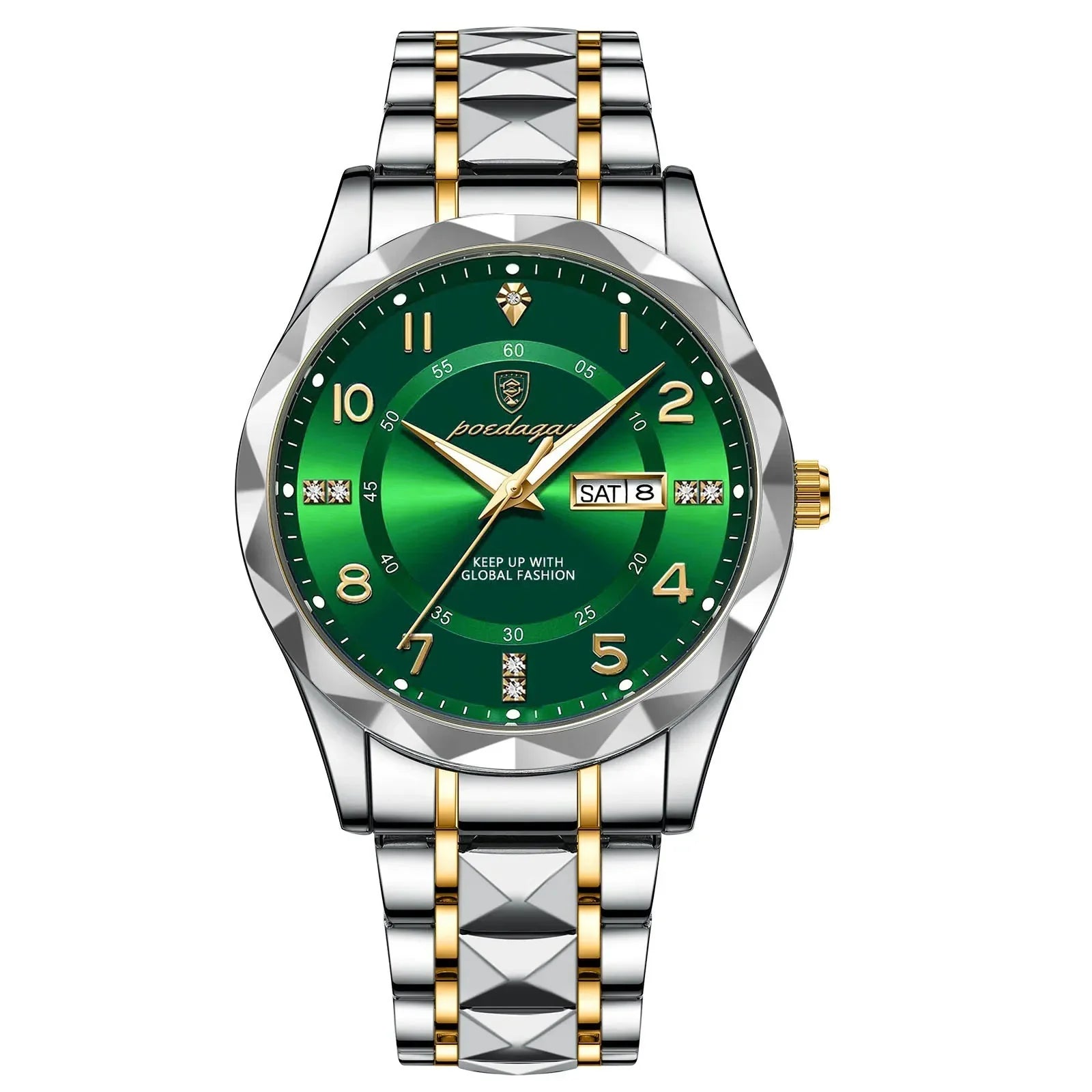 Men's Luxury Quartz Watch with Date & Day Display, Waterproof Stainless Steel Luminous Sports Wristwatch