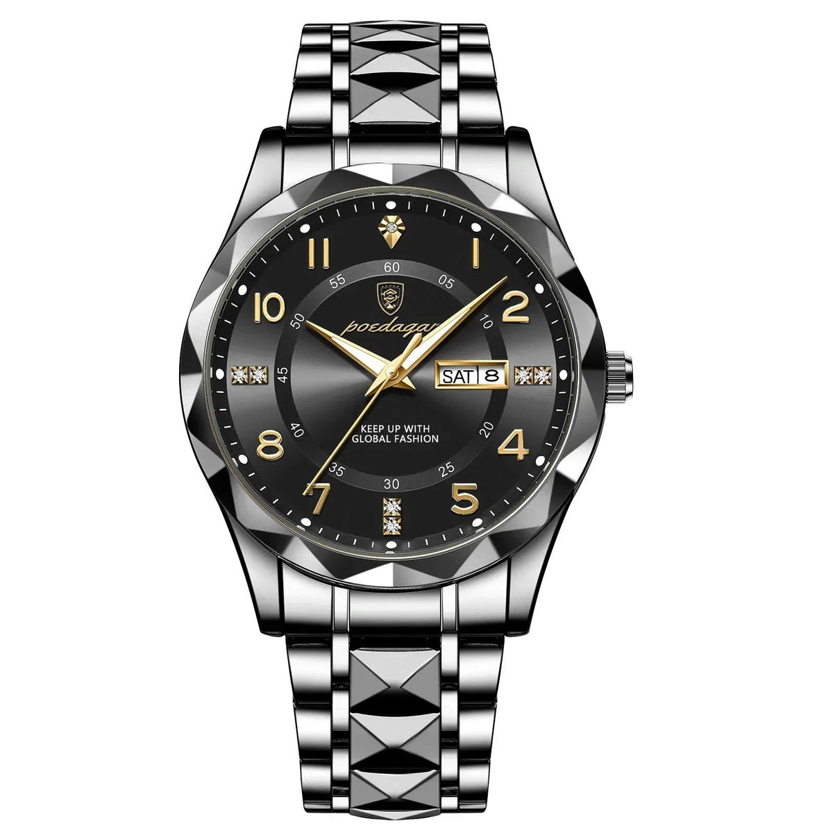 Men's Luxury Quartz Watch with Date & Day Display, Waterproof Stainless Steel Luminous Sports Wristwatch