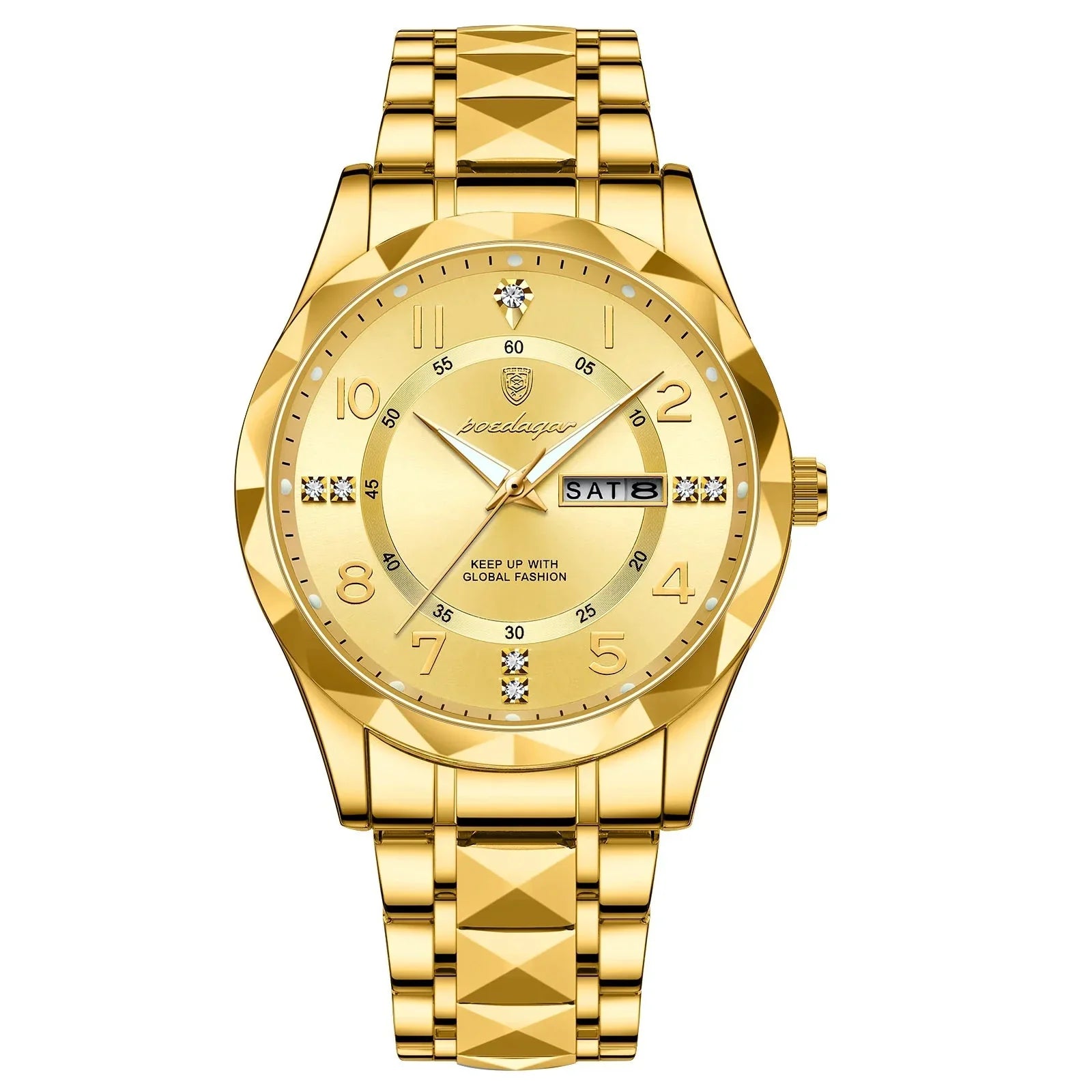Men's Luxury Quartz Watch with Date & Day Display, Waterproof Stainless Steel Luminous Sports Wristwatch