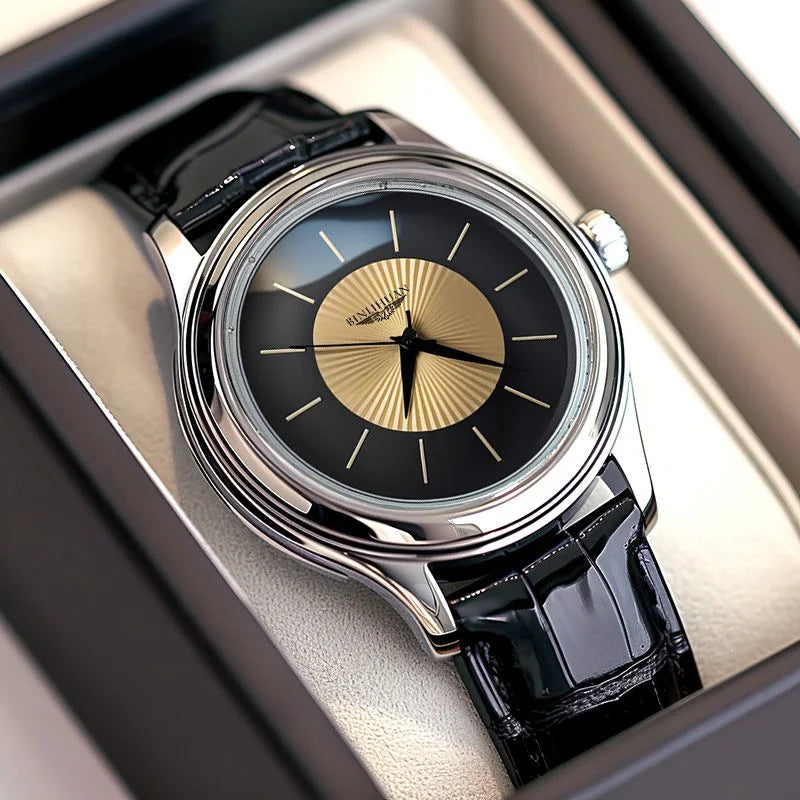 Men’s Luxury Quartz Watch with Leather Strap – Waterproof Business Wristwatch