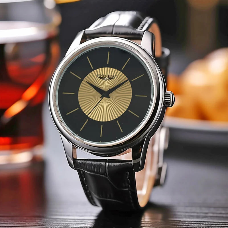 Men’s Luxury Quartz Watch with Leather Strap – Waterproof Business Wristwatch