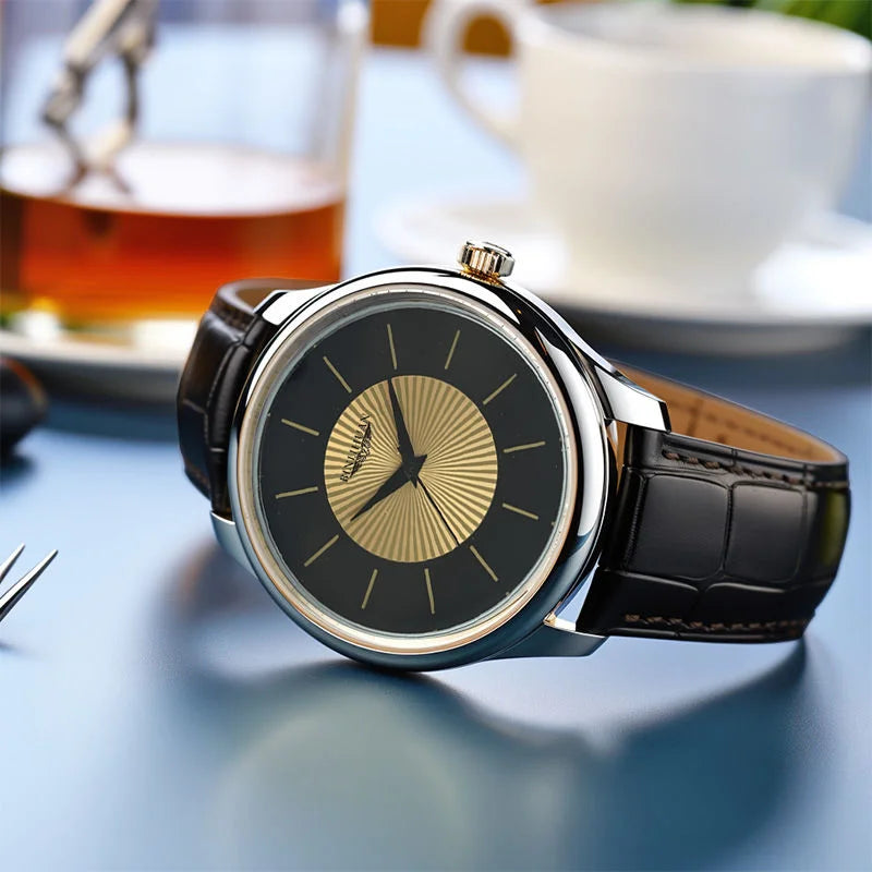 Men’s Luxury Quartz Watch with Leather Strap – Waterproof Business Wristwatch