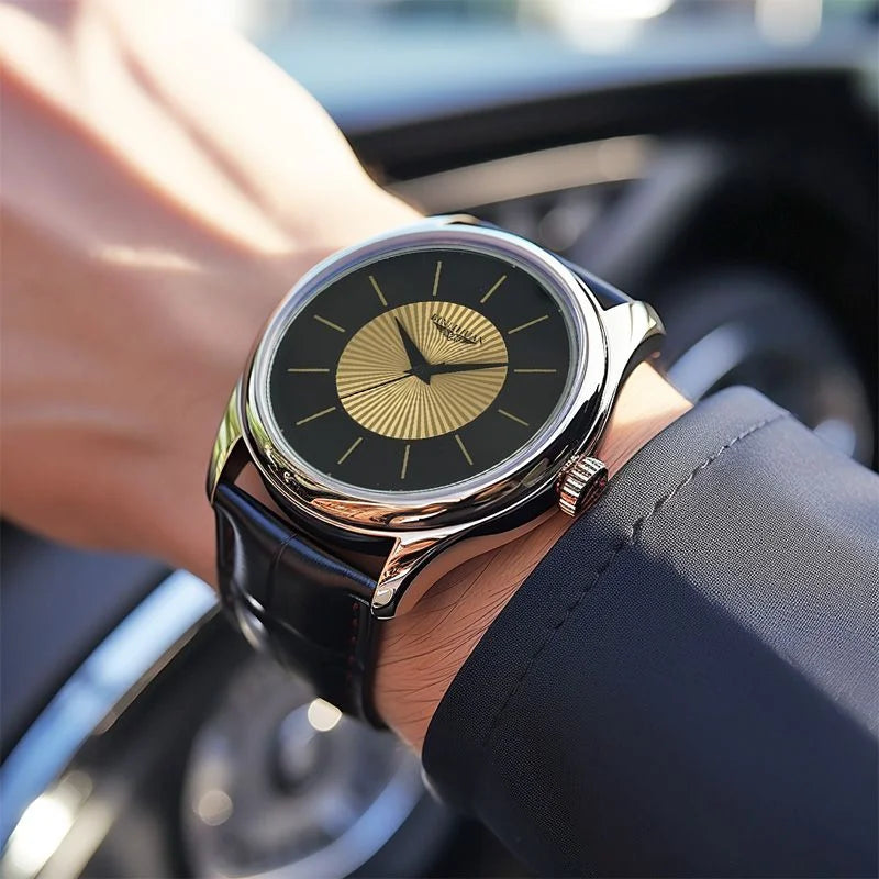 Men’s Luxury Quartz Watch with Leather Strap – Waterproof Business Wristwatch