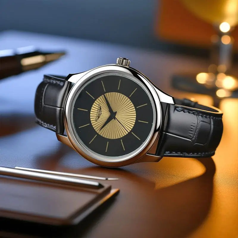Men’s Luxury Quartz Watch with Leather Strap – Waterproof Business Wristwatch