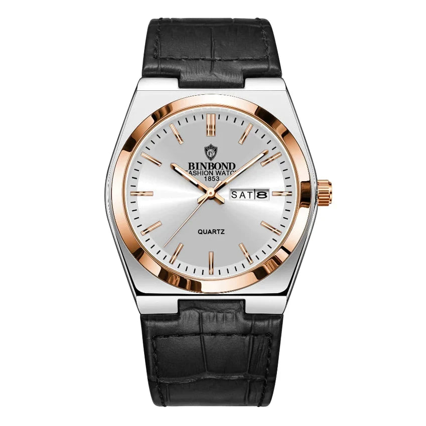 Men’s Luxury Quartz Watch – Fashion Leather Strap, Luminous Hands & Calendar, Waterproof