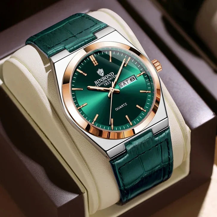 Men’s Luxury Quartz Watch – Fashion Leather Strap, Luminous Hands & Calendar, Waterproof