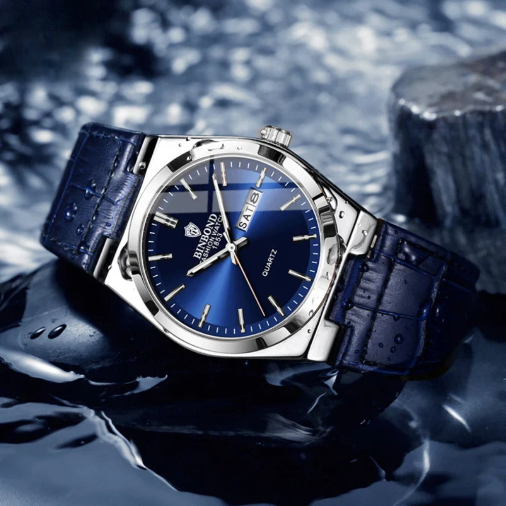 Men’s Luxury Quartz Watch – Fashion Leather Strap, Luminous Hands & Calendar, Waterproof