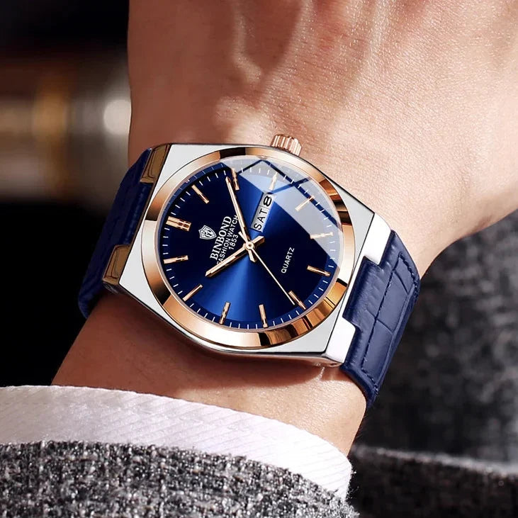 Men’s Luxury Quartz Watch – Fashion Leather Strap, Luminous Hands & Calendar, Waterproof