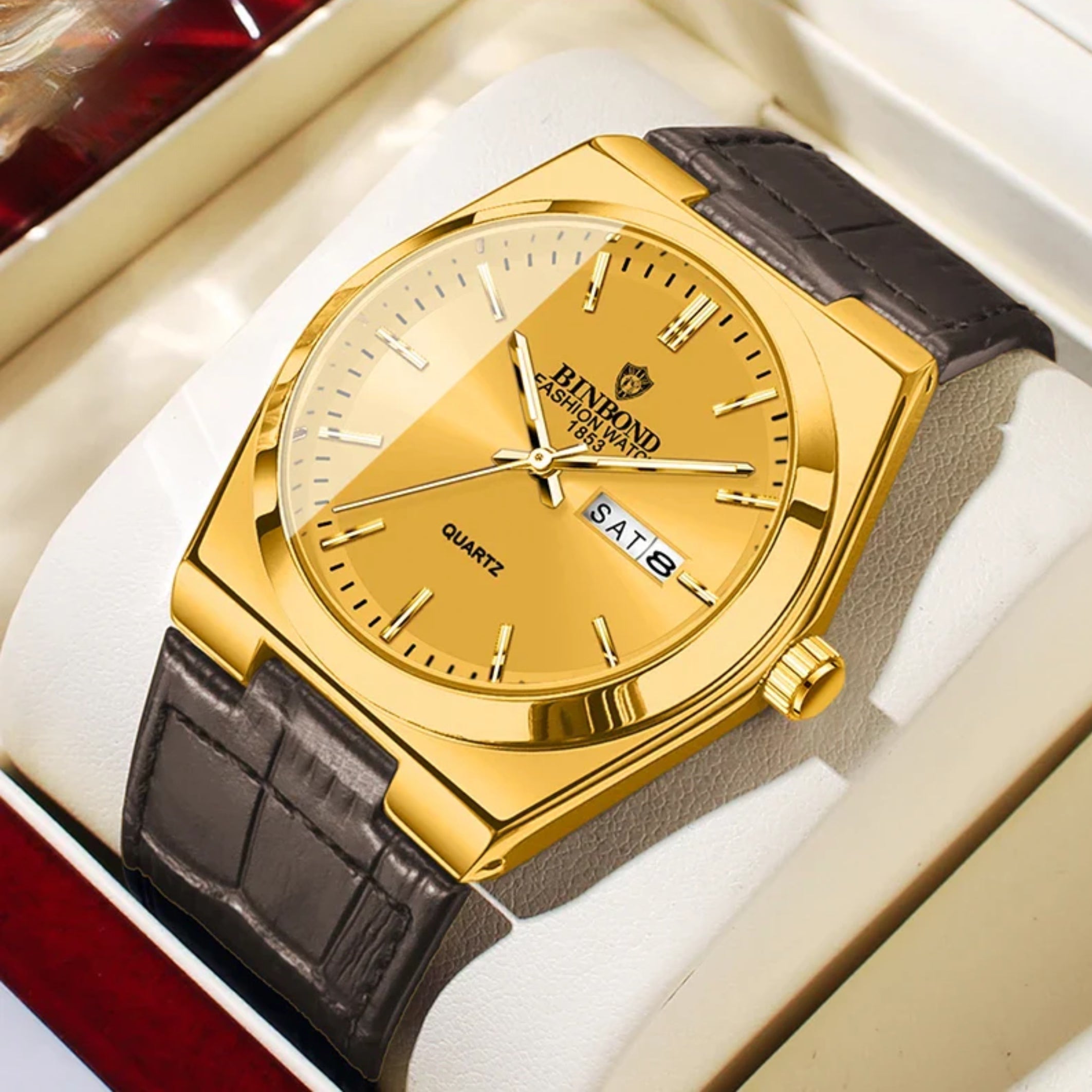 Men’s Luxury Quartz Watch – Fashion Leather Strap, Luminous Hands & Calendar, Waterproof