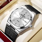 Men’s Luxury Quartz Watch – Fashion Leather Strap, Luminous Hands & Calendar, Waterproof