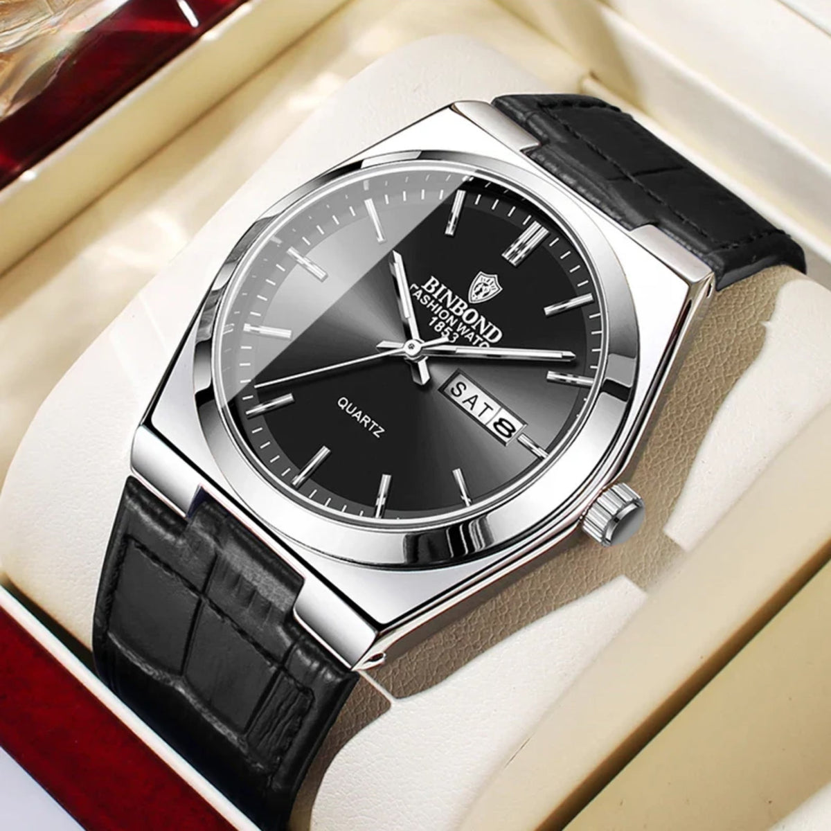 Men’s Luxury Quartz Watch – Fashion Leather Strap, Luminous Hands & Calendar, Waterproof