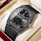 Men’s Luxury Quartz Watch – Fashion Leather Strap, Luminous Hands & Calendar, Waterproof