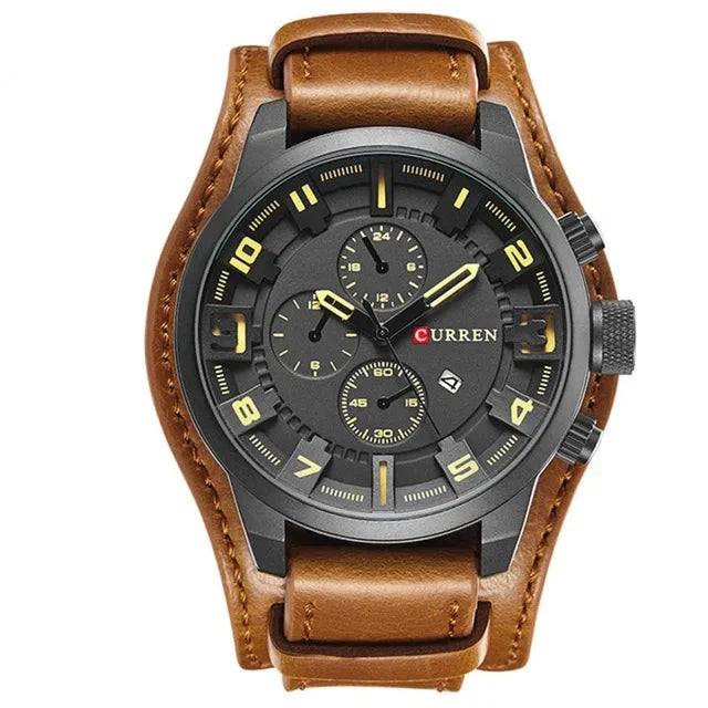 Men's Luxury Quartz Watch with Leather Strap, Date Display – Sport, Military & Business Style
