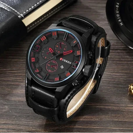Men's Luxury Quartz Watch with Leather Strap, Date Display – Sport, Military & Business Style